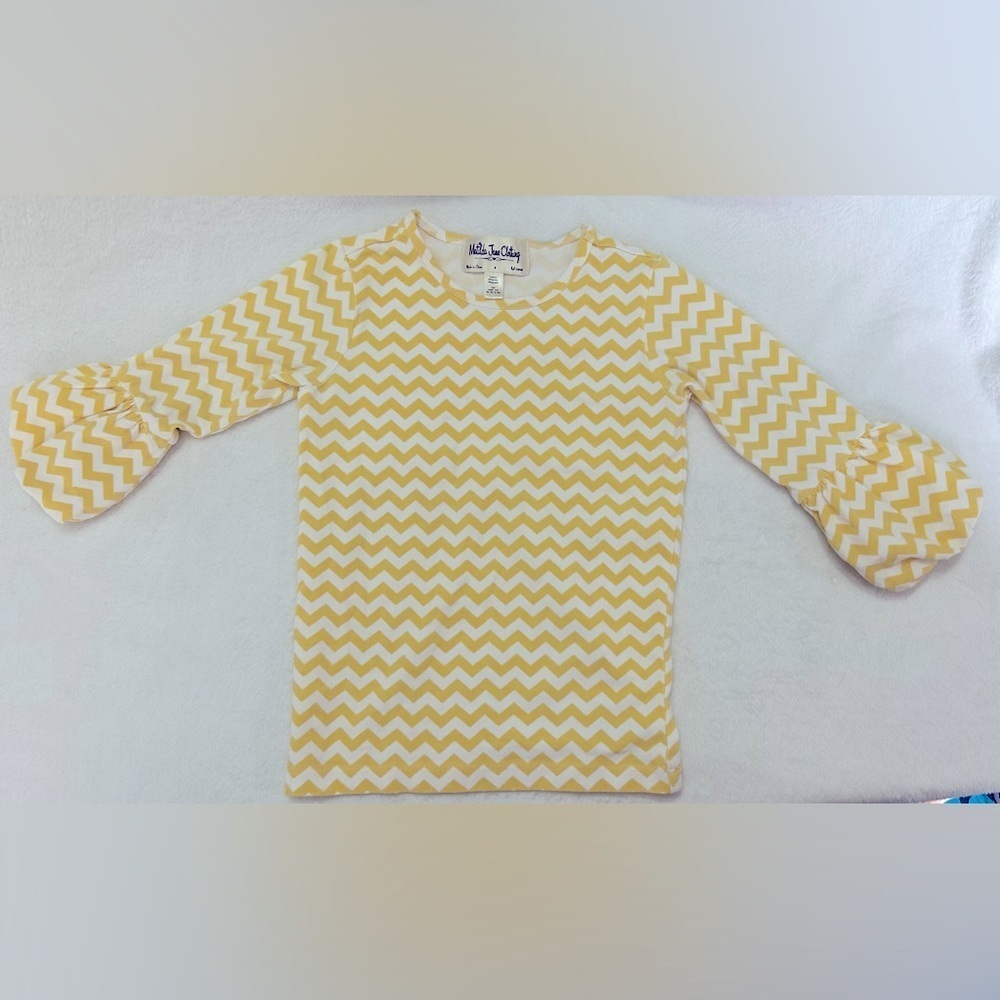 Matilda Jane Sz 4 Butter Puffer Yellow and White Chevron Top